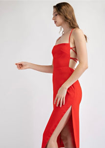 Red Backless Slit Dress