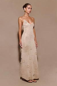Cream  glitter flower knitted long dress