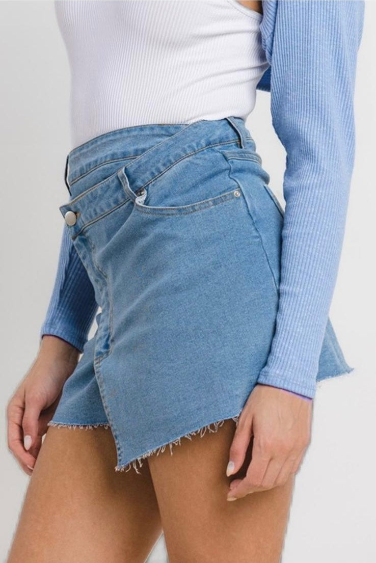 Denim Asymmetric Mini Skirt