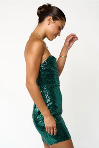 Hunter Green Sequins Strapless Corset Dress