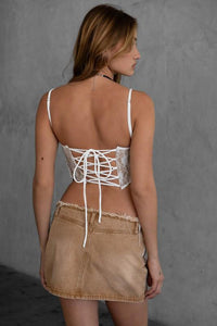 Cream and white Lace Corset adjustable Top