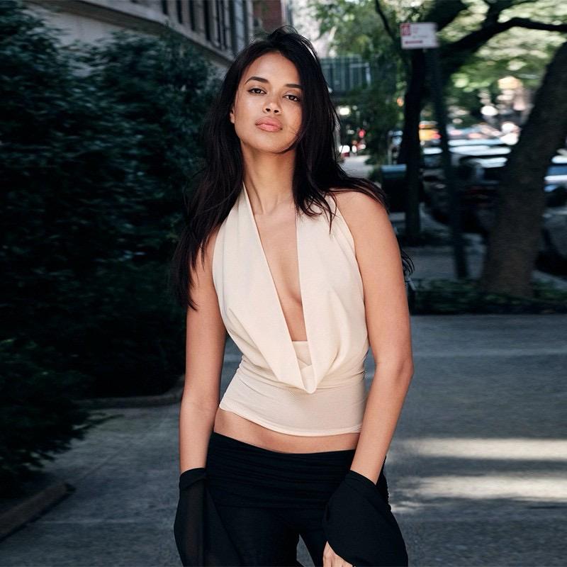 Ivory Cowl Neck Halter Top With Open Back