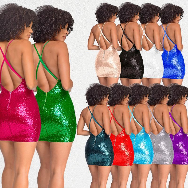 Green Sequin Dress Crossed Back