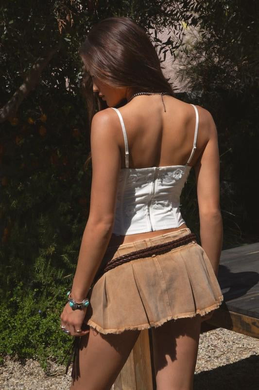 White Jacquard Flower Corset Top