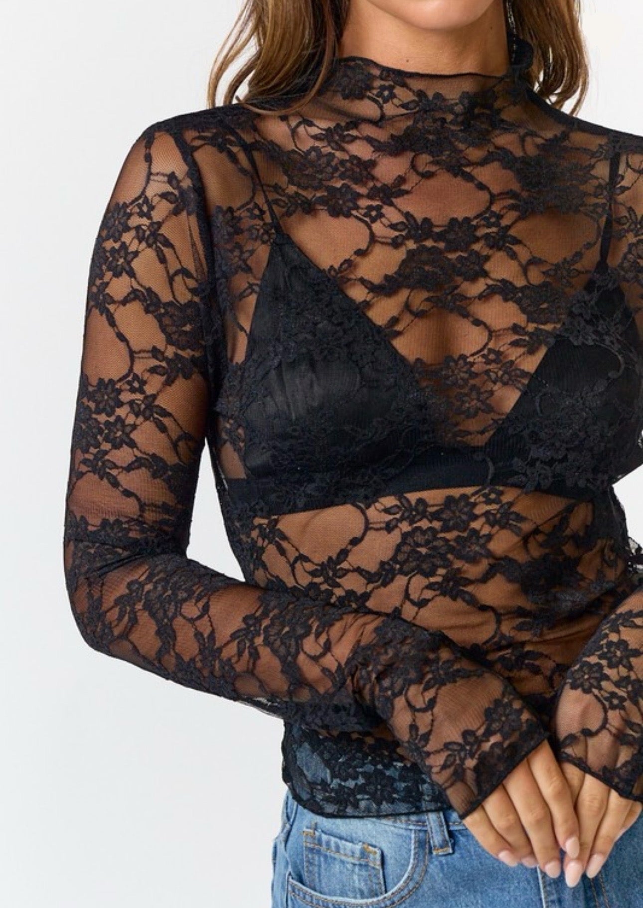 Black Lace Long Sleeve Top