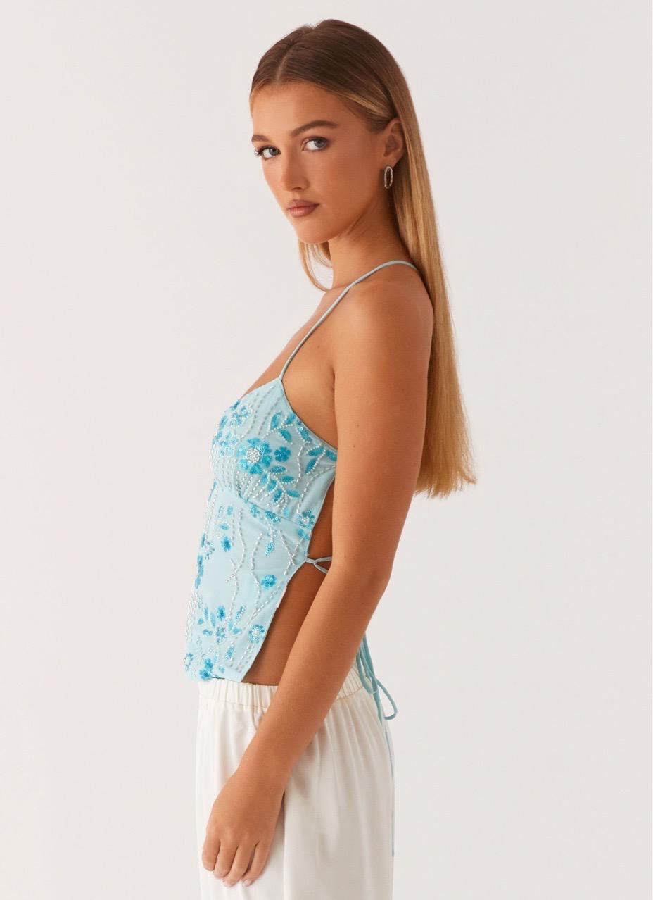 Light Blue Beaded Flower Top