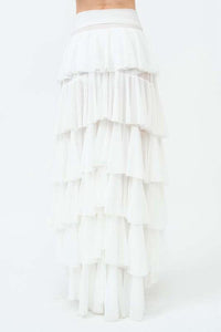 White Ruffle High Low Maxi Skirt