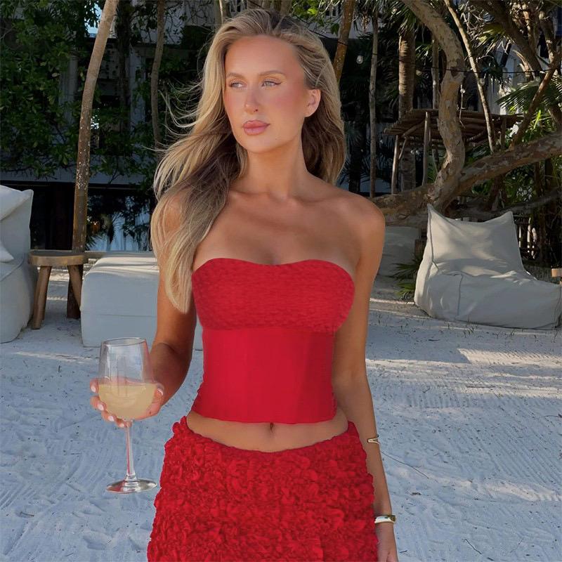 Red adjustable back top ruffle