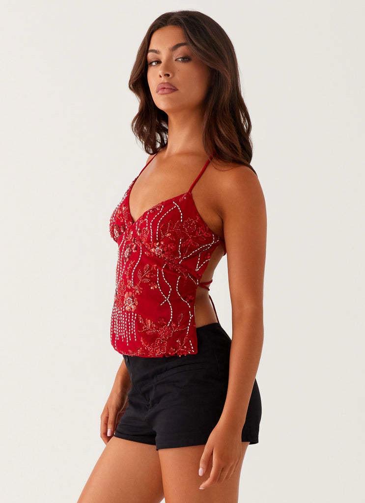 Light Blue Beaded Flower Top