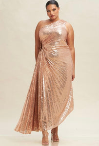 One Shoulder Asymmetrical Pleated Long Dress