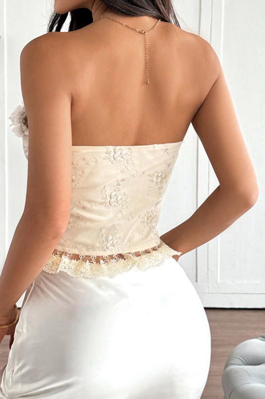 Beige corset white flower top