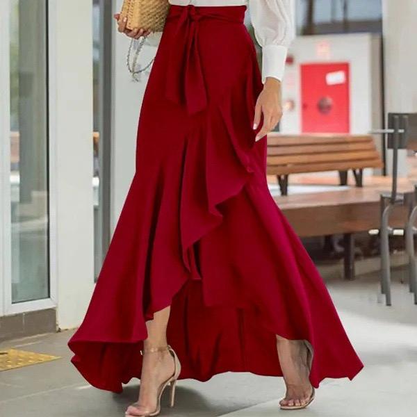 Wine Red Elastic Band Long Skirt