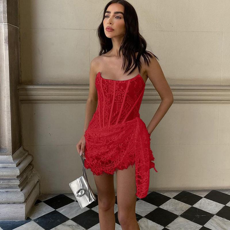 Red Lace Corset Mini Dress