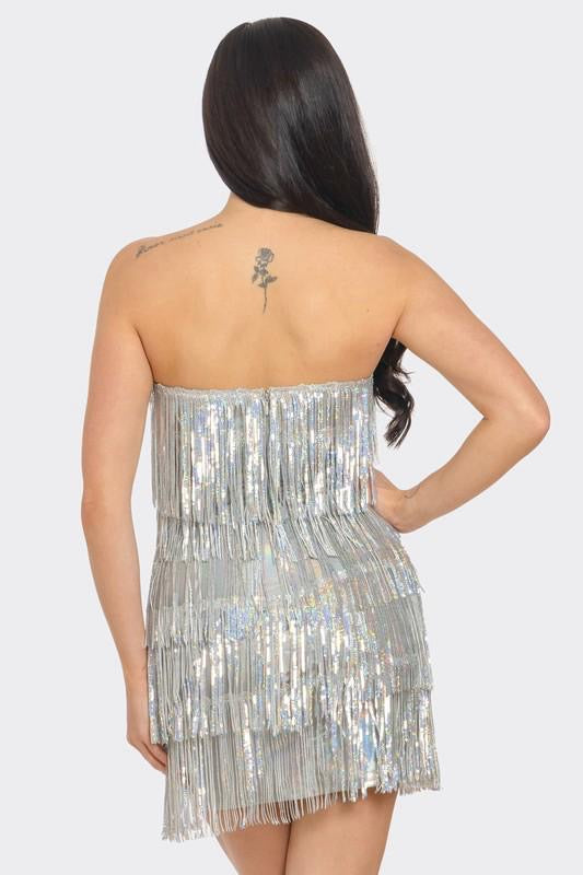 Silver fringes short dress