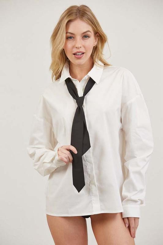 White Button Up With Black Tie