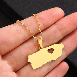 Heart engraved Puerto Rico Map