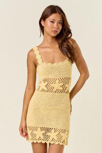 Hand made crochet buttery yellow starfish dress