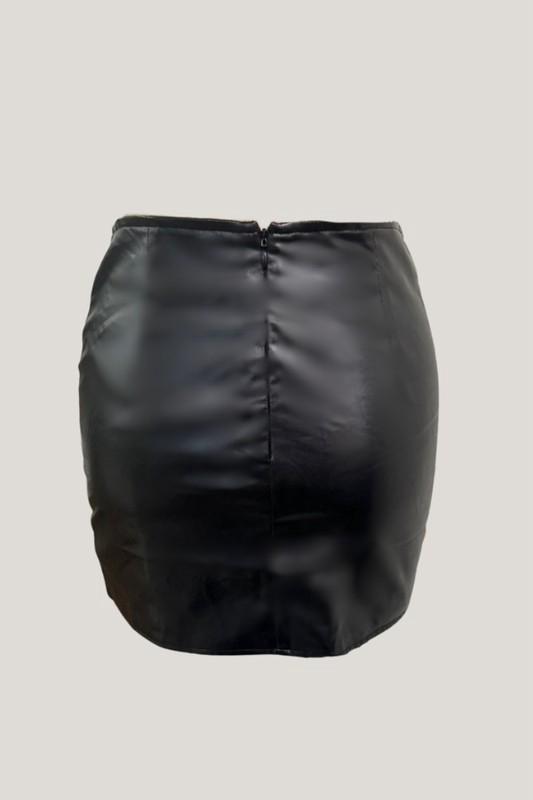 Faux Leather Slit Mini Skirt