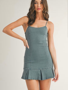 Denim Pleated Mini Dress