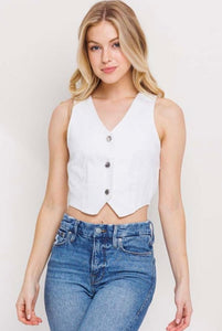 White Denim Vest Top