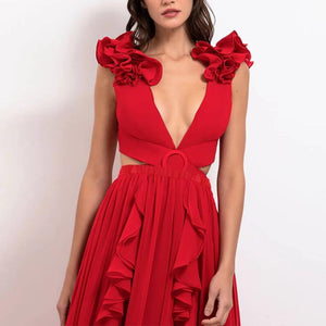 Red Floral Accent and Ruffles Set