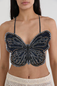 Blue Jean Butterfly Silver Beads One Size