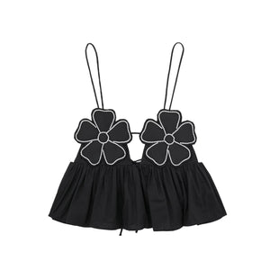 Black crop top flower rinestones