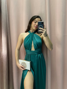 Hunter Green Multiway Satin Long Dress