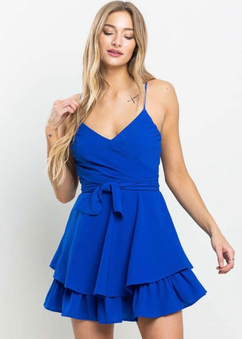 Electric Blue Skater Dress Royal Blue Spaghetti Straps Crossed Dress MODALIER Electric Blue Skater Dress Royal Blue Spaghetti Straps Crossed Dress MODALIER