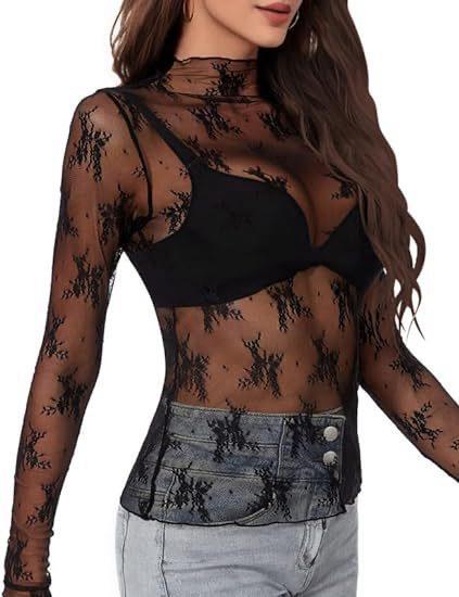 Long Sleeve Mesh Lace Like Top