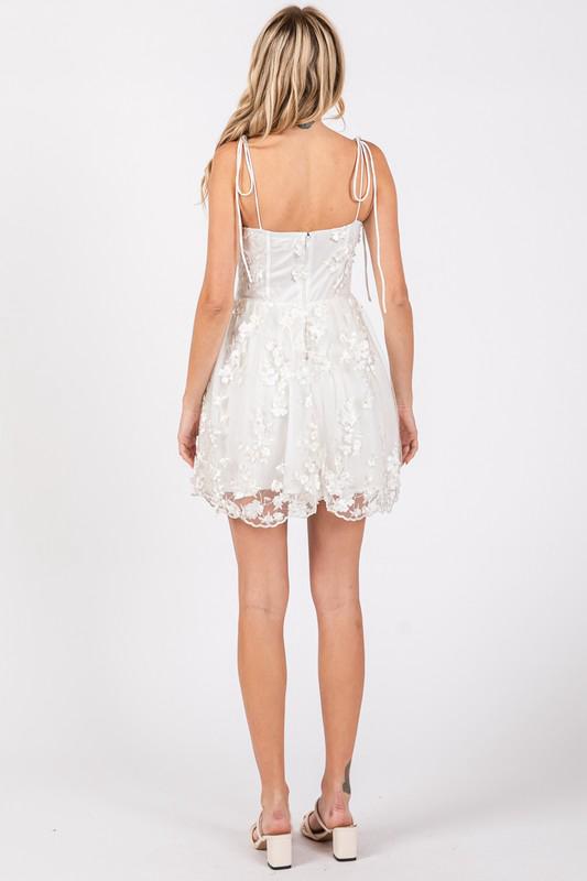 White Floral Embroidered Short Dress