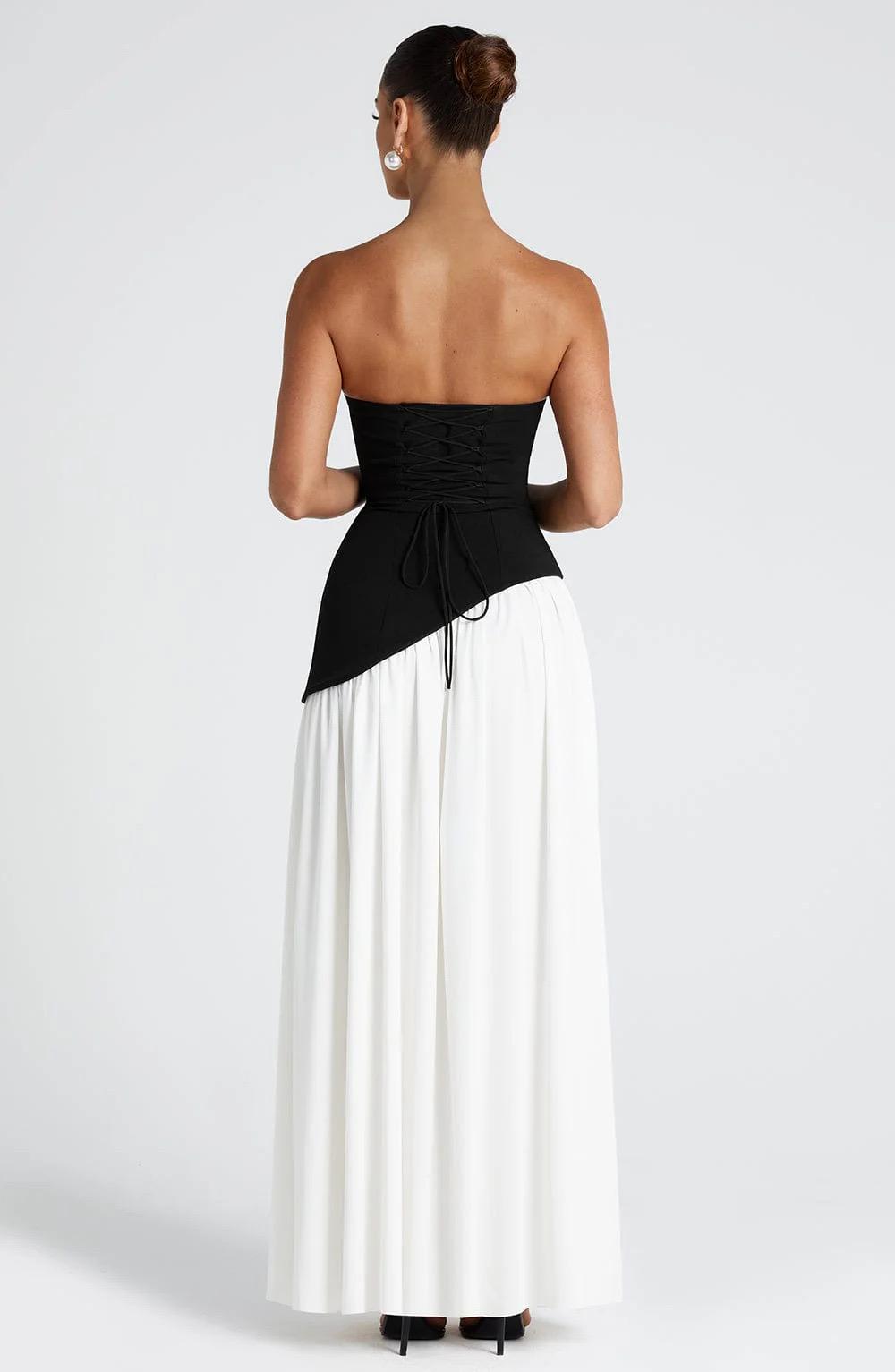 Asymmetric Long Dress Black and White