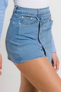 Denim Asymmetric Mini Skirt