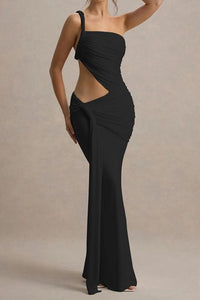 White, black, orange long cut out dress