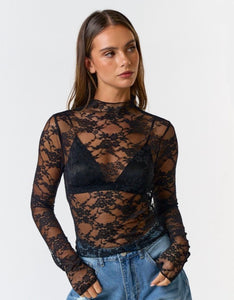 Black Lace Long Sleeve Top