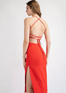 Red Backless Slit Dress