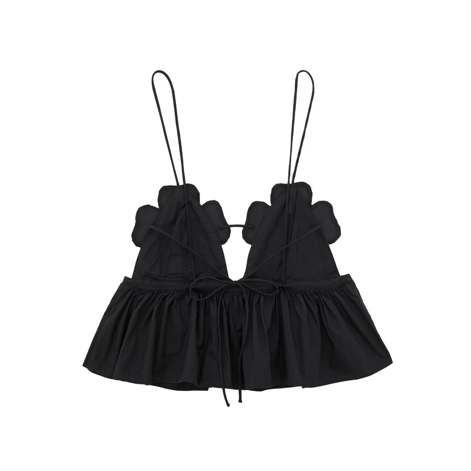 Black crop top flower rinestones