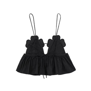 Black crop top flower rinestones