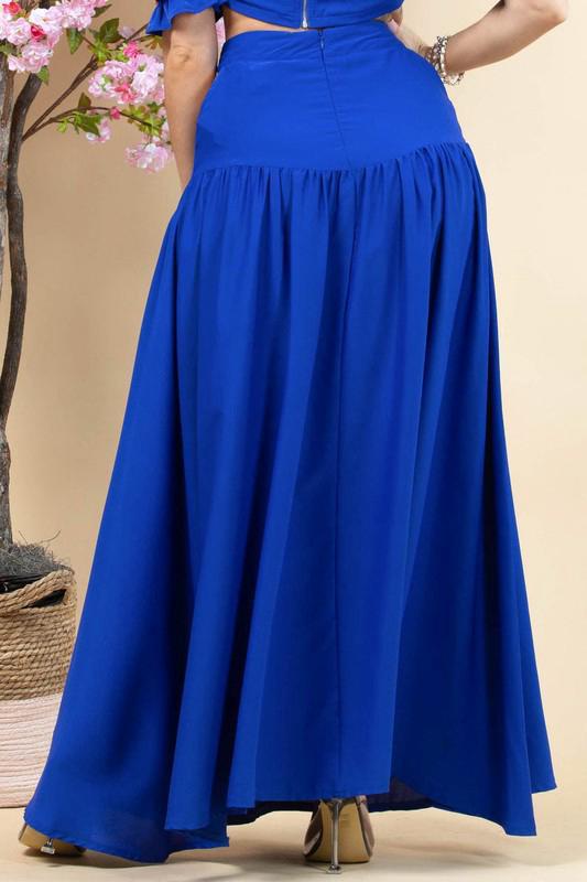 Royal blue set long cut out skirt with ruffle top