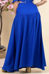 Royal blue set long cut out skirt with ruffle top