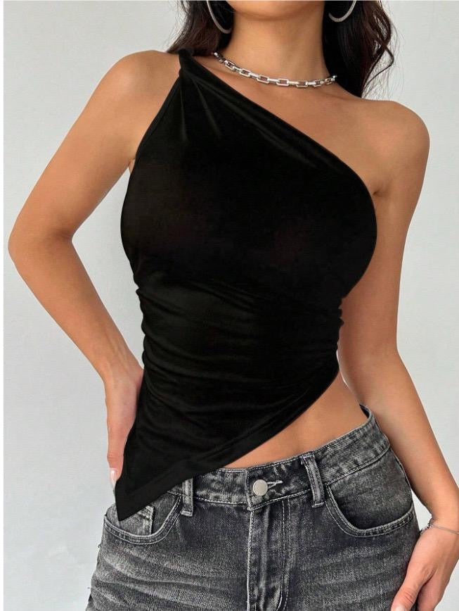 White and white one shoulder simple top