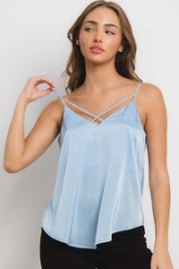 Baby Blue Satin Spaghetti Strap Top