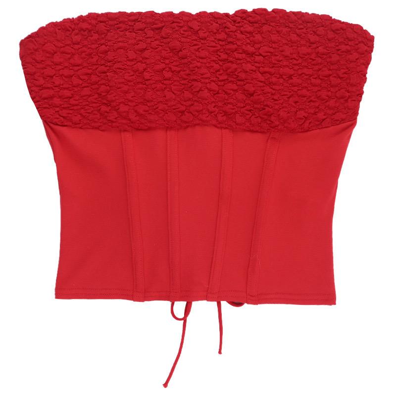 Red adjustable back top ruffle