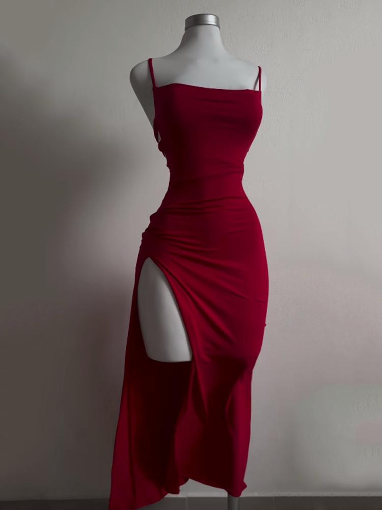Cherry Red Open Back Midi Dress