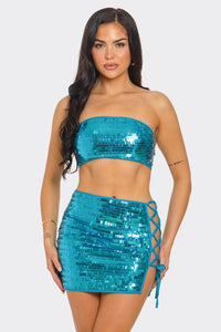 Blue Sequins Set With Straps