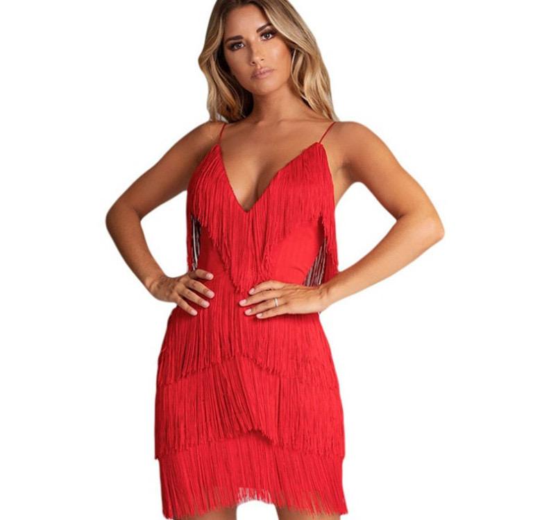 Red Fringes Hourglass Mini Dress