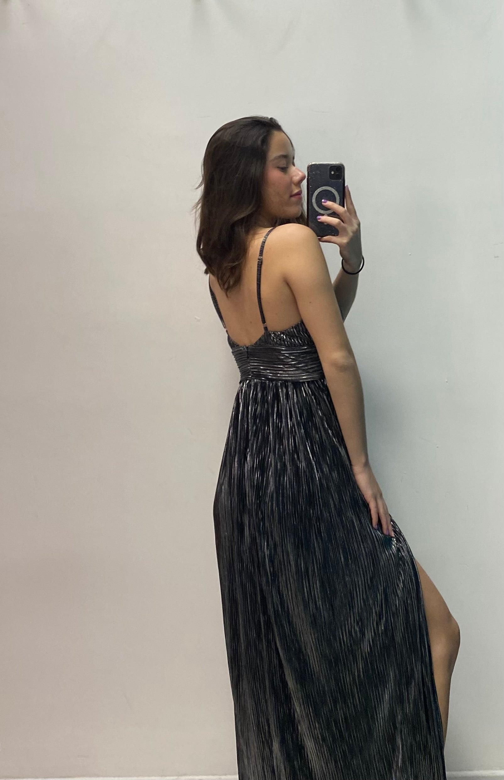 Black Metallic Long Dress with slit MODALIER Black Metallic Long Dress with slit MODALIER