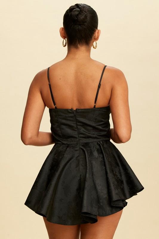 Black Satin Jacquard Mini Corset Dress