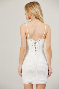White bone adjustable back short dress