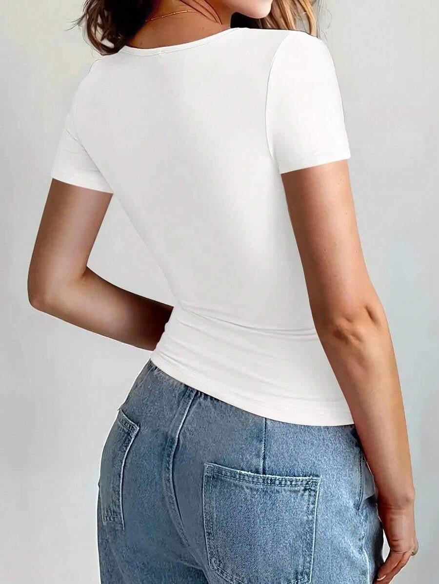 White Basic Round Neck Top